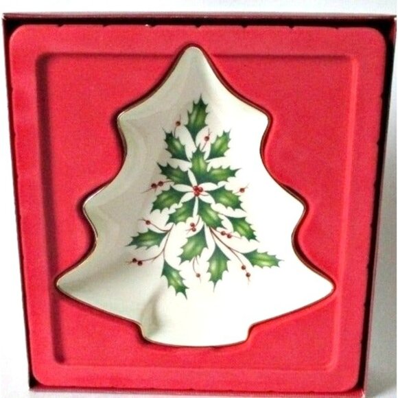 Lenox Holiday Christmas Tree Dish - Festive Holly - Replacement Serveware Dinner - Picture 3 of 5